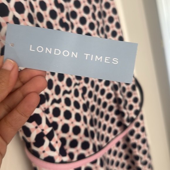 London Times Pink and Navy Polka Sheath Dress - Picture 5 of 5